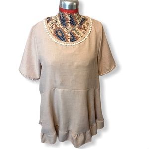 Hailey & co peplum top with circular trim